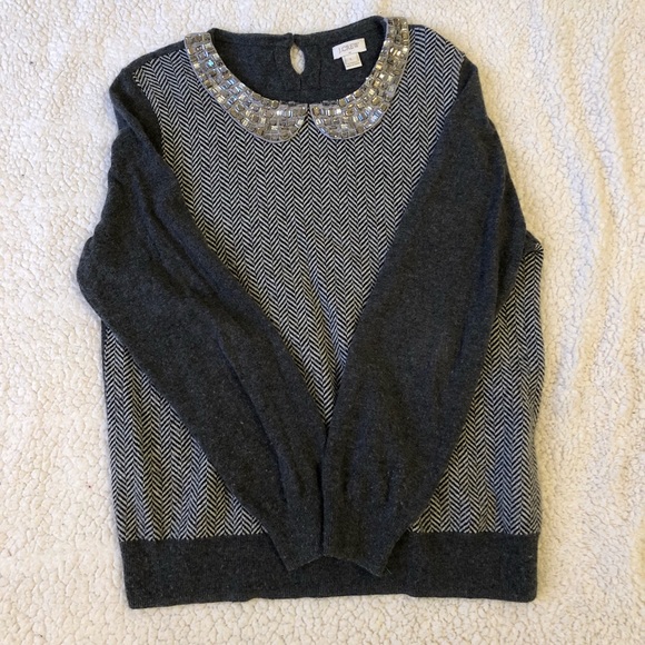 J. Crew Sweaters - J Crew Embellished Necklace Gray Sweater